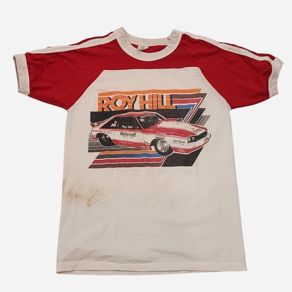 Vintage Really Rare Roy Hill Motorsport Ringer Tee Shirt Size Medium